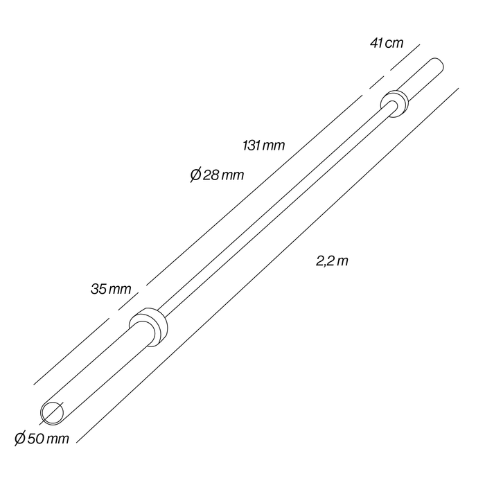 Barre Olympique 2.2M*50MM 4 Roulements Noir 454kg